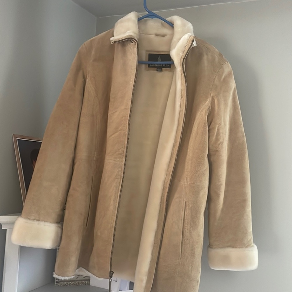London Fog tan, suede/leather coat